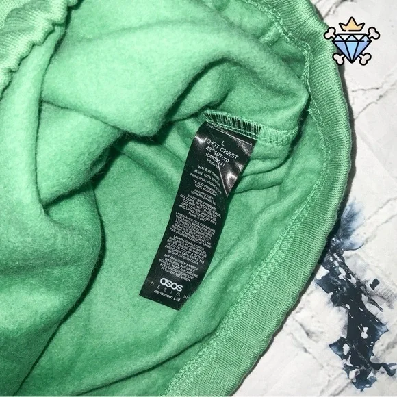 ASOS DESIGN MENS CROPPED QUARTER ZIP GREEN PULLOVER SIZE LARGE RETRO LOGO - Picture 9 of 9